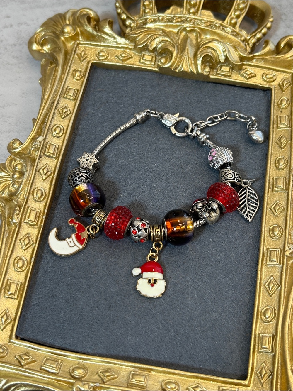 Festive Santa Charm Bracelet - Red & Gold Holiday Beaded Bracelet